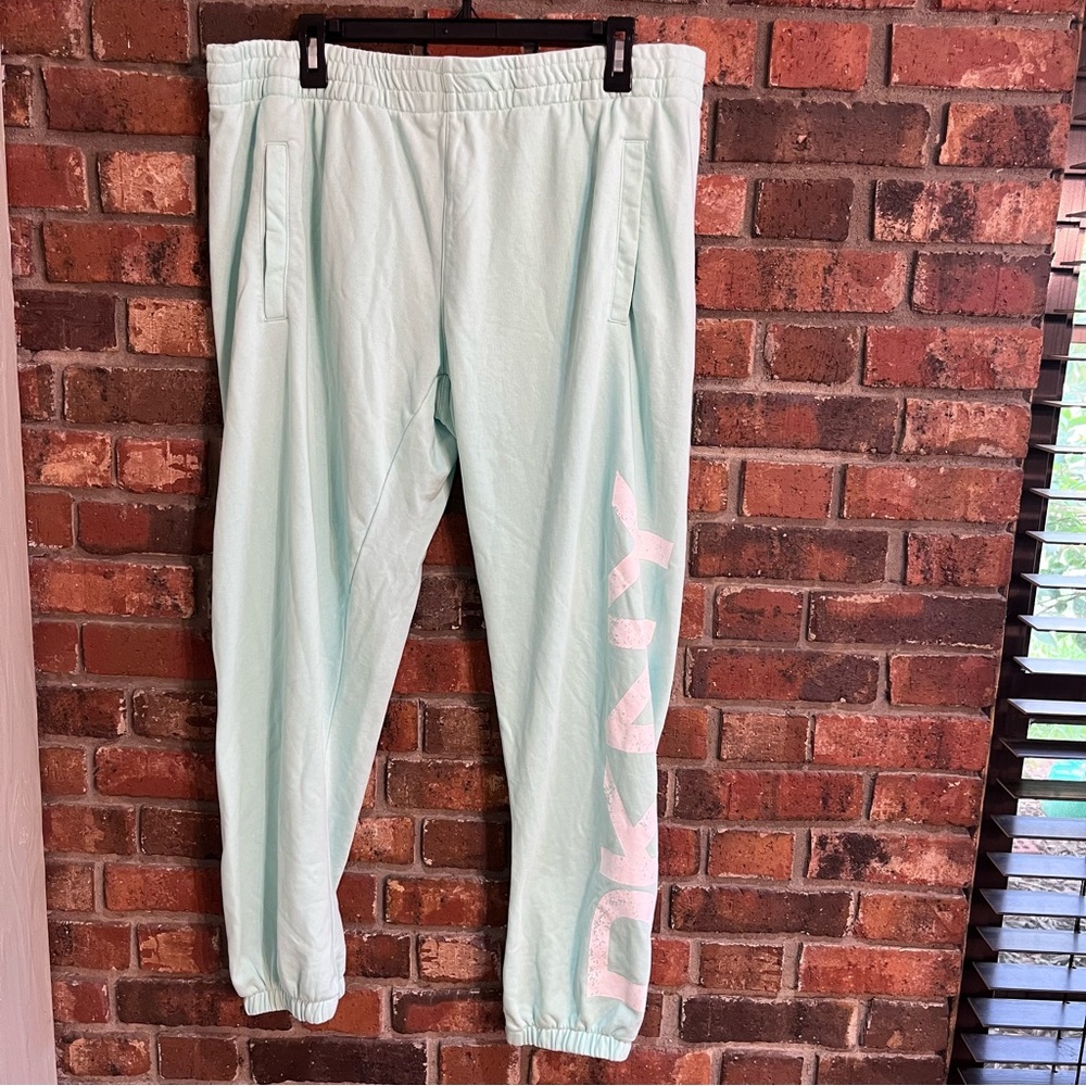 DKNY womens pockets spellout joggers sweatpants mint green large